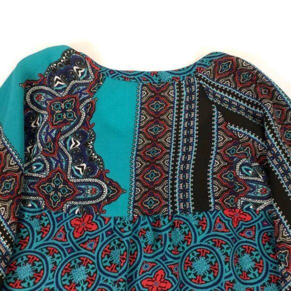 Figueroa & Flower Boho Patchwork Print 3/4 Sleeve Popover Blouse Womens Large - Picture 10 of 15